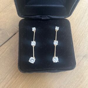 Gold over Sterling Silver 925 White Cubic Zirconia Dangle Earrings